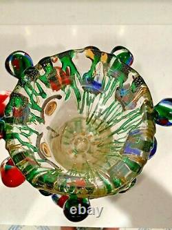 VTG LUIGIO MELLARO SIGNED MURANO GLASS VASE WithFACE WITH GLASS BALLS DRIPPING GL