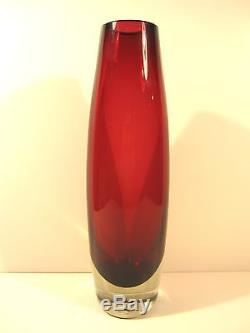 VTG Large Cranberry Clear Cased Venetian Sommerso Italian Murano Art Glass Vase