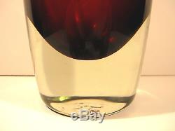 VTG Large Cranberry Clear Cased Venetian Sommerso Italian Murano Art Glass Vase