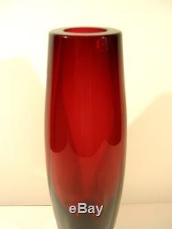 VTG Large Cranberry Clear Cased Venetian Sommerso Italian Murano Art Glass Vase