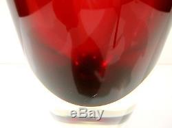 VTG Large Cranberry Clear Cased Venetian Sommerso Italian Murano Art Glass Vase