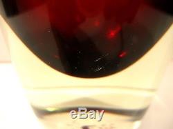 VTG Large Cranberry Clear Cased Venetian Sommerso Italian Murano Art Glass Vase