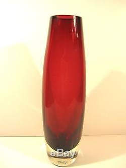VTG Large Cranberry Clear Cased Venetian Sommerso Italian Murano Art Glass Vase