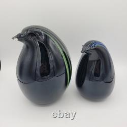 VTG Livio Seguso Murano Hand Blown Pair Of Penguins With Stripes Signed
