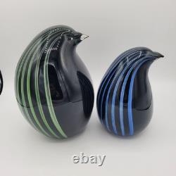 VTG Livio Seguso Murano Hand Blown Pair Of Penguins With Stripes Signed