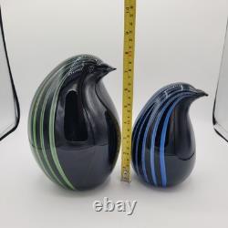 VTG Livio Seguso Murano Hand Blown Pair Of Penguins With Stripes Signed