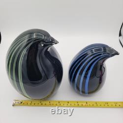 VTG Livio Seguso Murano Hand Blown Pair Of Penguins With Stripes Signed