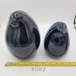 VTG Livio Seguso Murano Hand Blown Pair Of Penguins With Stripes Signed