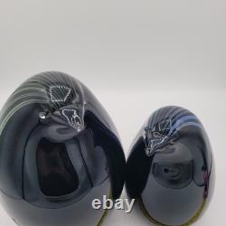 VTG Livio Seguso Murano Hand Blown Pair Of Penguins With Stripes Signed