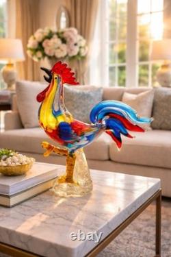 VTG MCM Large Multicolor Murano Glass 12 Rooster Figurine