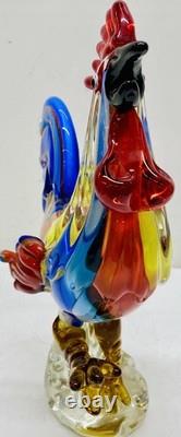 VTG MCM Large Multicolor Murano Glass 12 Rooster Figurine