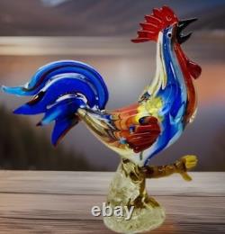 VTG MCM Large Multicolor Murano Glass 12 Rooster Figurine