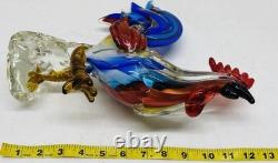 VTG MCM Large Multicolor Murano Glass 12 Rooster Figurine
