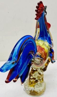 VTG MCM Large Multicolor Murano Glass 12 Rooster Figurine
