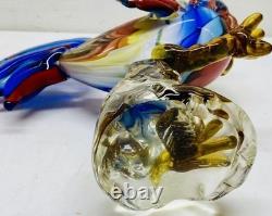 VTG MCM Large Multicolor Murano Glass 12 Rooster Figurine