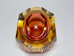 VTG MCM Murano Flavio Poli Sommerso Diamond Amber Glass Ashtray Bowl Mandruzzato