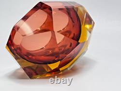 VTG MCM Murano Flavio Poli Sommerso Diamond Amber Glass Ashtray Bowl Mandruzzato