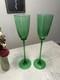 VTG MCM Murano Style Tall 19 Green Centerpiece Flutes Vases Set of 2 Italy