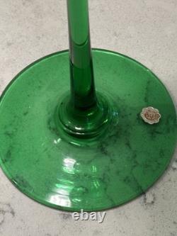 VTG MCM Murano Style Tall 19 Green Centerpiece Flutes Vases Set of 2 Italy