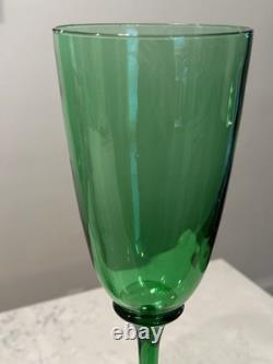 VTG MCM Murano Style Tall 19 Green Centerpiece Flutes Vases Set of 2 Italy