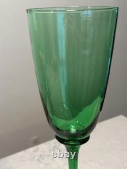 VTG MCM Murano Style Tall 19 Green Centerpiece Flutes Vases Set of 2 Italy