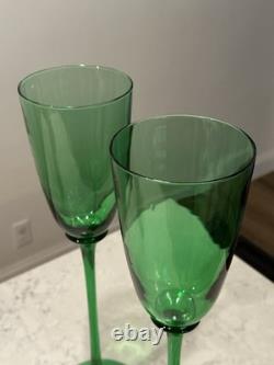VTG MCM Murano Style Tall 19 Green Centerpiece Flutes Vases Set of 2 Italy