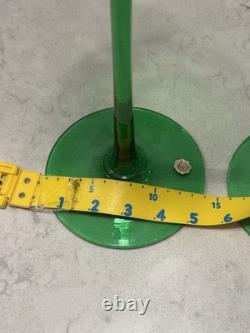 VTG MCM Murano Style Tall 19 Green Centerpiece Flutes Vases Set of 2 Italy