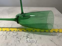 VTG MCM Murano Style Tall 19 Green Centerpiece Flutes Vases Set of 2 Italy