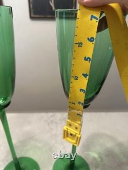 VTG MCM Murano Style Tall 19 Green Centerpiece Flutes Vases Set of 2 Italy