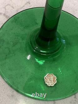 VTG MCM Murano Style Tall 19 Green Centerpiece Flutes Vases Set of 2 Italy