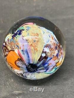 VTG Marble Signed DOUG SWEET Karuna Art Glass Murano Dichroic Paperweight