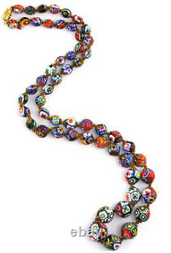 VTG MorettI Italian Venetian Murano Millefiori Glass Bead Necklace 27.5L 87G