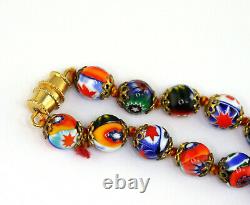 VTG MorettI Italian Venetian Murano Millefiori Glass Bead Necklace 27.5L 87G