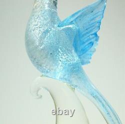 VTG Murano Bird Formia Italy Art Glass Sculpture Cockatoo Silver Blue MCM Modern