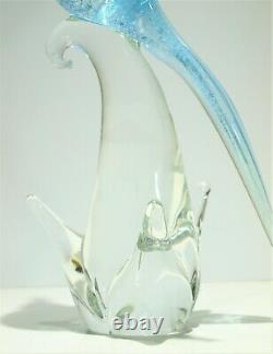 VTG Murano Bird Formia Italy Art Glass Sculpture Cockatoo Silver Blue MCM Modern