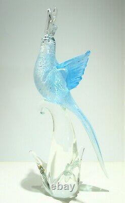 VTG Murano Bird Formia Italy Art Glass Sculpture Cockatoo Silver Blue MCM Modern