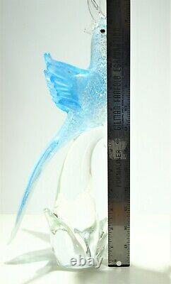 VTG Murano Bird Formia Italy Art Glass Sculpture Cockatoo Silver Blue MCM Modern