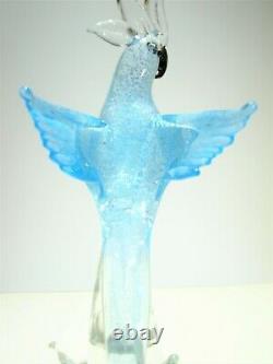 VTG Murano Bird Formia Italy Art Glass Sculpture Cockatoo Silver Blue MCM Modern