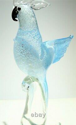 VTG Murano Bird Formia Italy Art Glass Sculpture Cockatoo Silver Blue MCM Modern