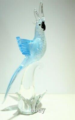 VTG Murano Bird Formia Italy Art Glass Sculpture Cockatoo Silver Blue MCM Modern