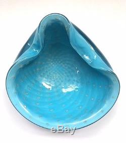 VTG Murano Bullicante Ashtray Barbini Blue Sommerso Aventurine Art Glass Bowl