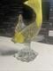 VTG Murano Glass Fish Figurine YellowithGold/Silver Withglass Stand