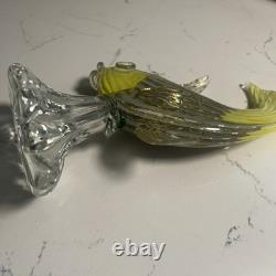 VTG Murano Glass Fish Figurine YellowithGold/Silver Withglass Stand VTG Murano Glass Fish Figurine YellowithGold/Silver Withglass Stand