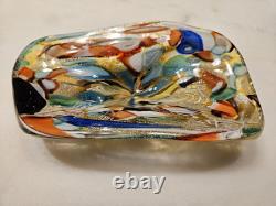 VTG Murano Glass Shallow Bowl 1970's Tutti Frutti Gold Flecks End of Day 8 x 4