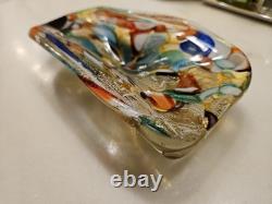 VTG Murano Glass Shallow Bowl 1970's Tutti Frutti Gold Flecks End of Day 8 x 4
