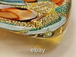 VTG Murano Glass Shallow Bowl 1970's Tutti Frutti Gold Flecks End of Day 8 x 4