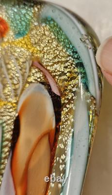 VTG Murano Glass Shallow Bowl 1970's Tutti Frutti Gold Flecks End of Day 8 x 4