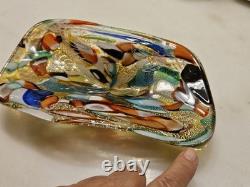 VTG Murano Glass Shallow Bowl 1970's Tutti Frutti Gold Flecks End of Day 8 x 4