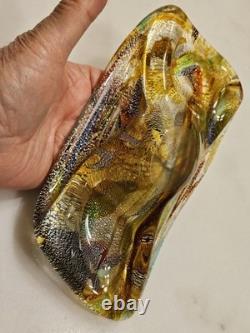 VTG Murano Glass Shallow Bowl 1970's Tutti Frutti Gold Flecks End of Day 8 x 4