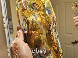 VTG Murano Glass Shallow Bowl 1970's Tutti Frutti Gold Flecks End of Day 8 x 4